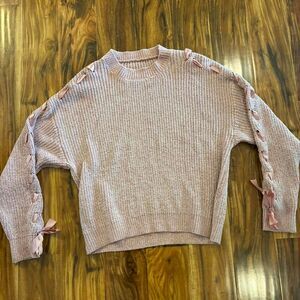 Pink and‎ cream knitted sweater with ribbon detailing #women #winter #knitted